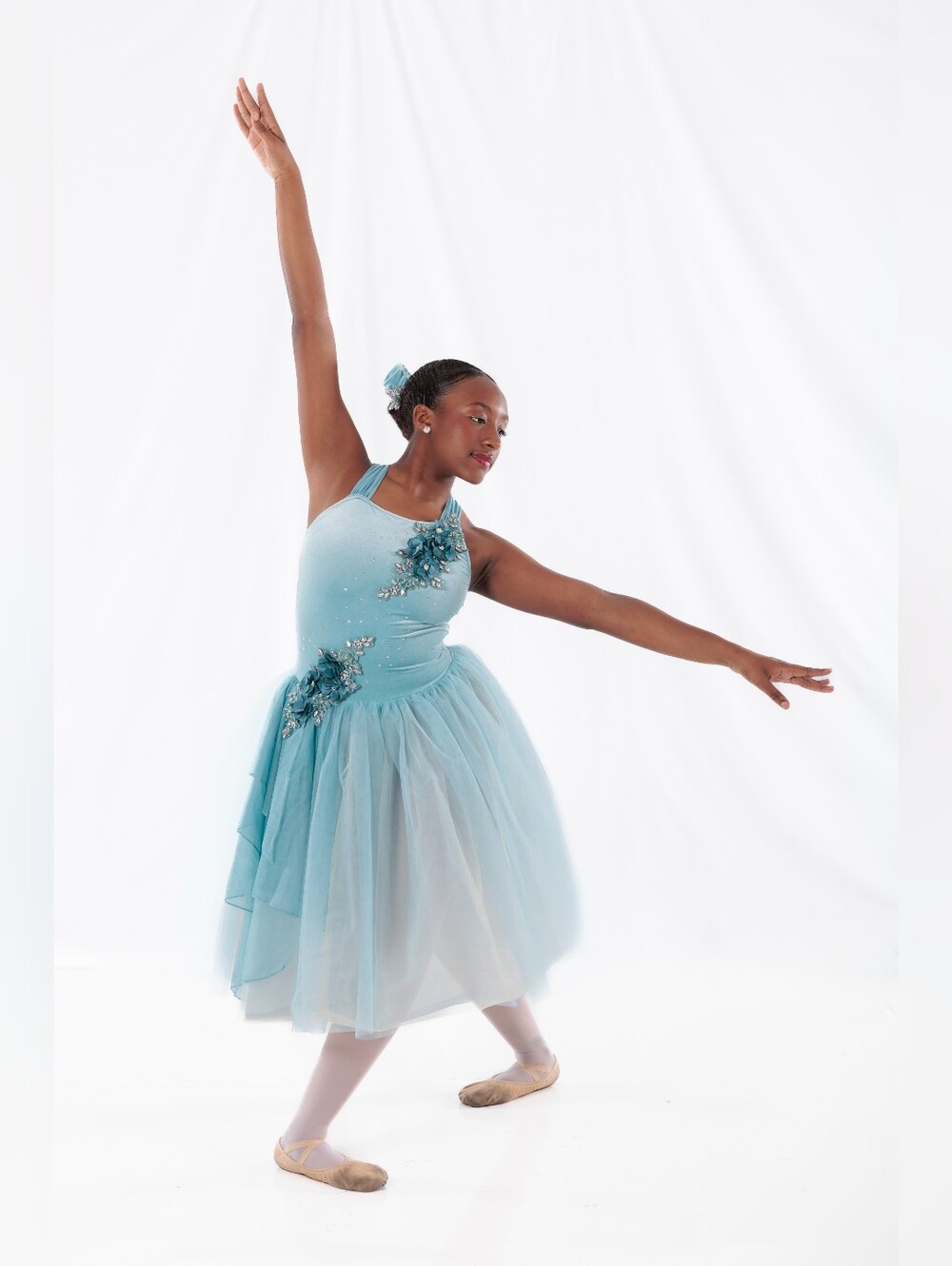 Weissman Dance Costume Girls Light Blue Floral Tulle Ballet Dress